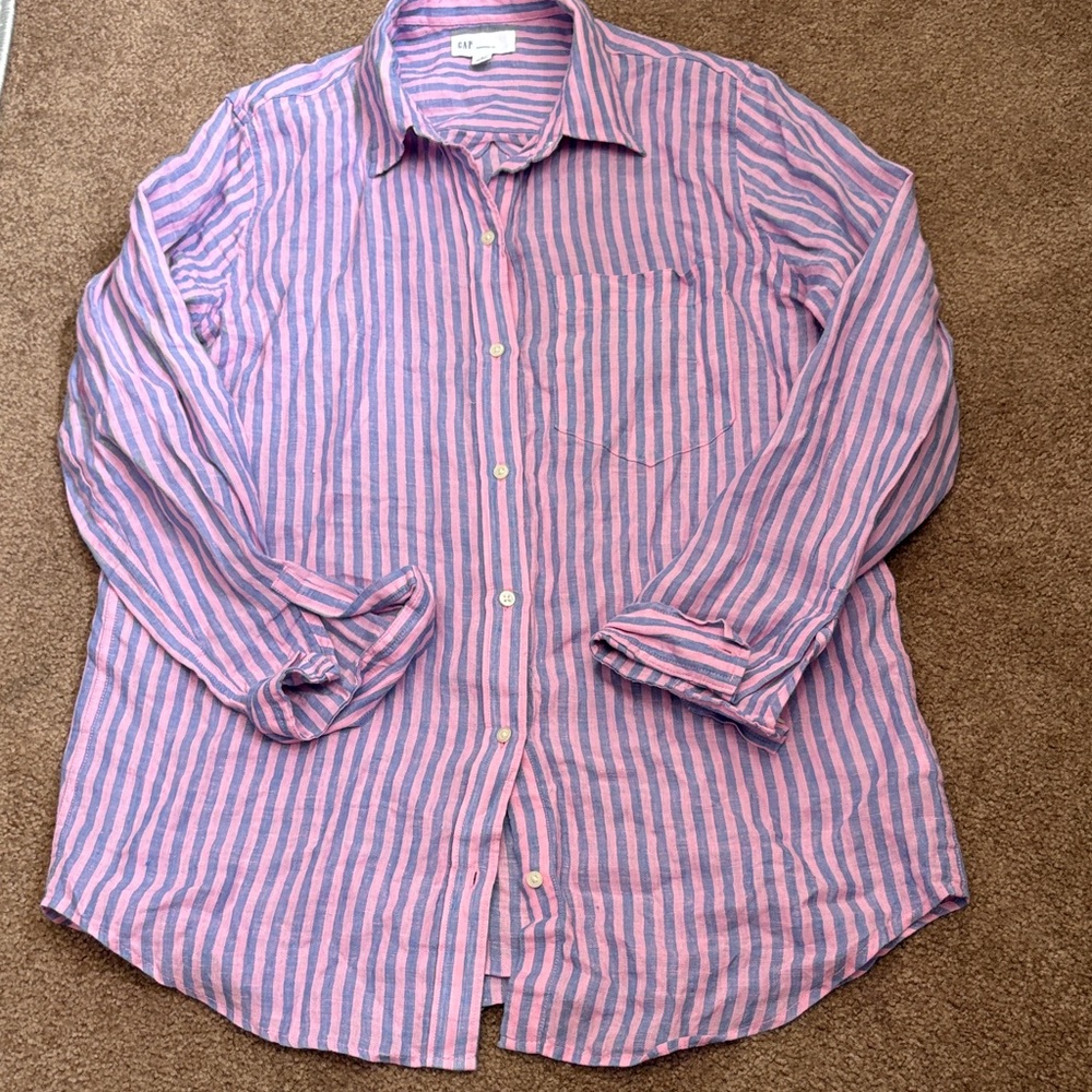 GAP Pink and Blue Striped Button-Down Shirt